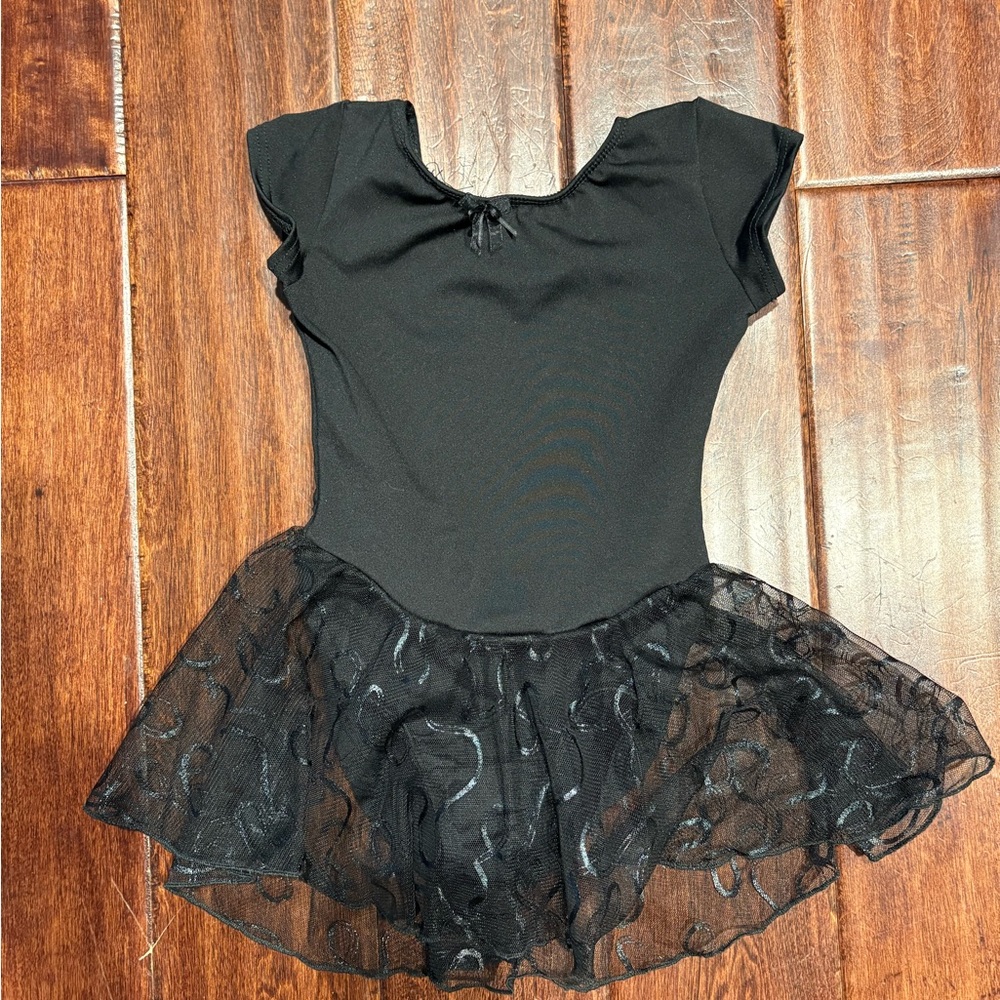 Chic Black Dance Leotard with Tulle Skirt